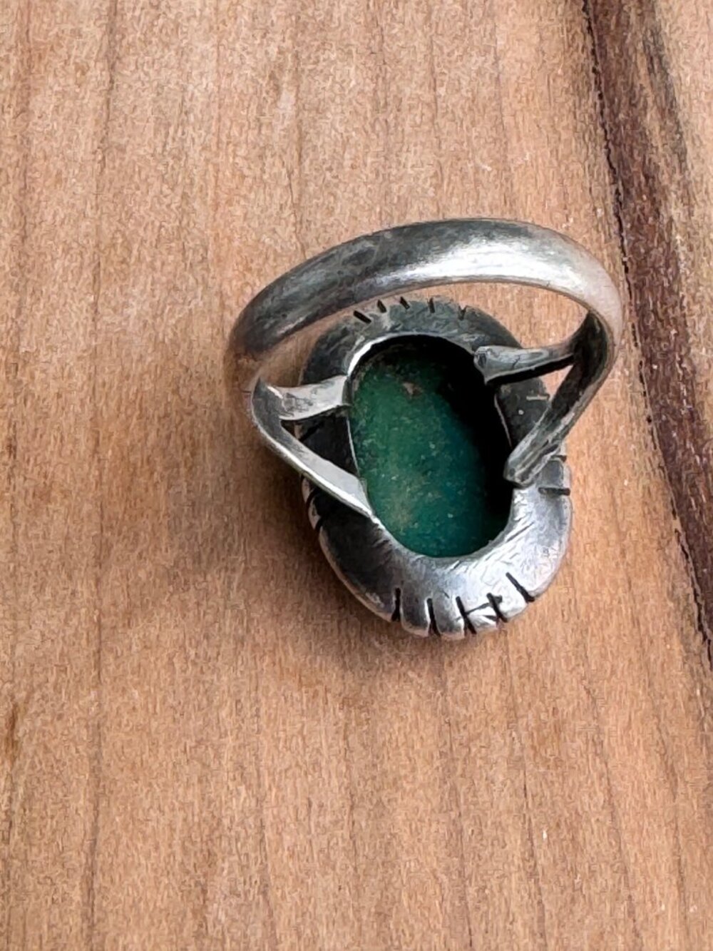Sterling Silver Green Turquoise Ring Size 7 Oval Nugget Stone Southwest Style - Picture 7 of 13